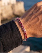 Bruce & Co Men’s Red Moissanite Tennis Bracelet, 4 mm, 925 Sterling Silver