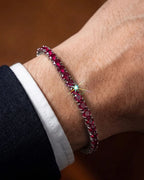 Bruce & Co Men’s Red Moissanite Tennis Bracelet, 4 mm, 925 Sterling Silver