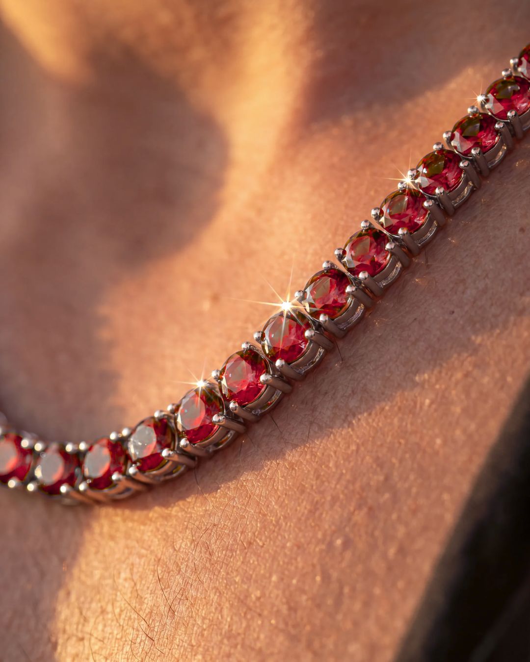 Bruce & Co Red Zircon Tennis Necklace, 4 mm, Silver-Plated, 56 cm