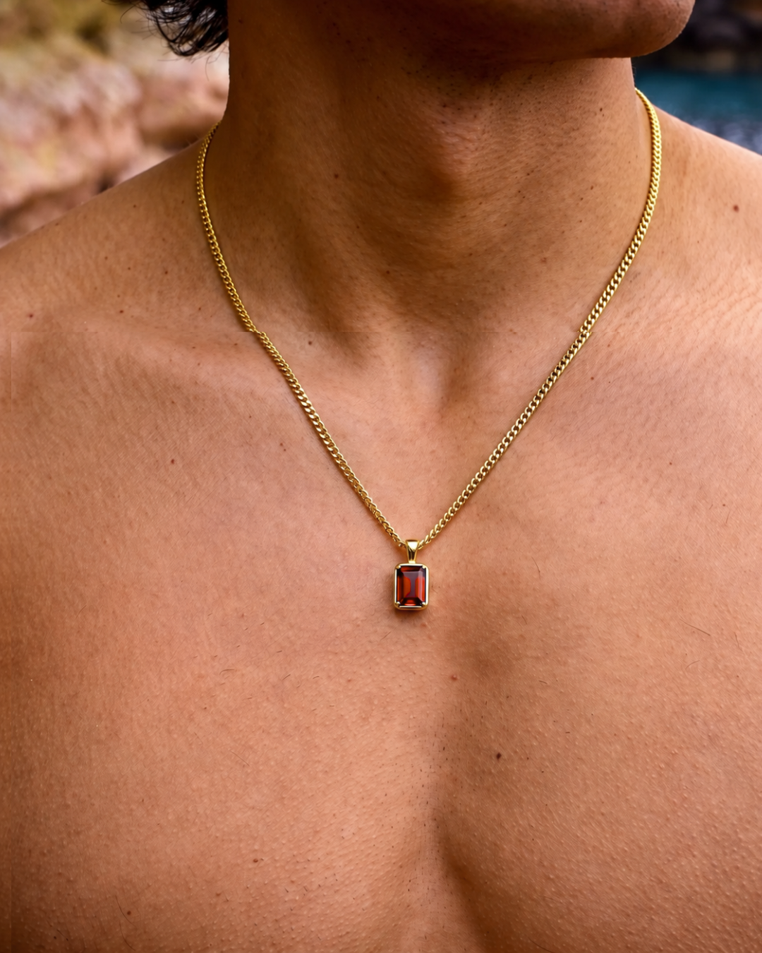 Bruce & Co Men’s 1 Carat Lab-Grown Ruby Pendant Necklace, 18K Gold-Plated