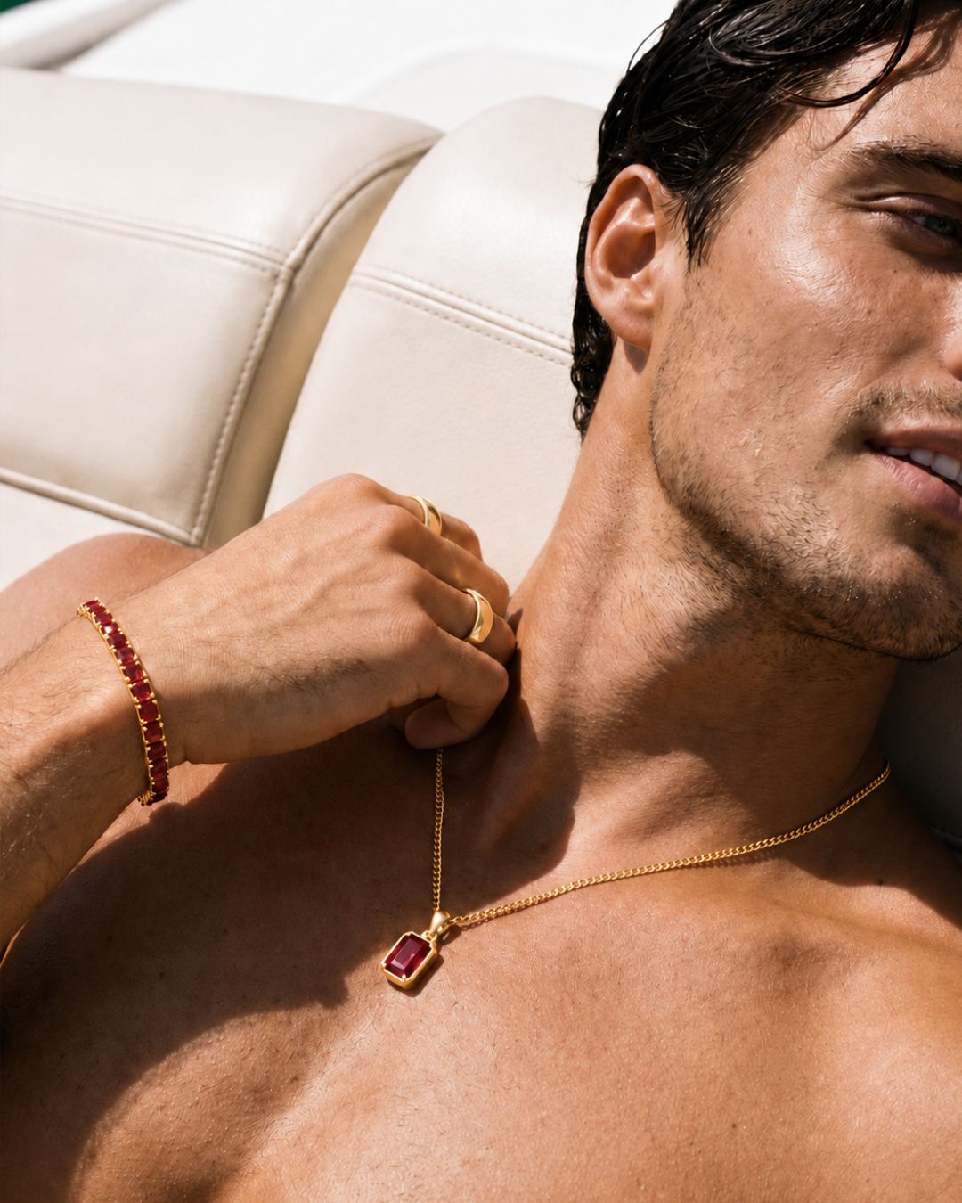 Bruce & Co Men’s 2 Carat Lab-Grown Ruby Pendant Necklace, 18K Gold-Plated