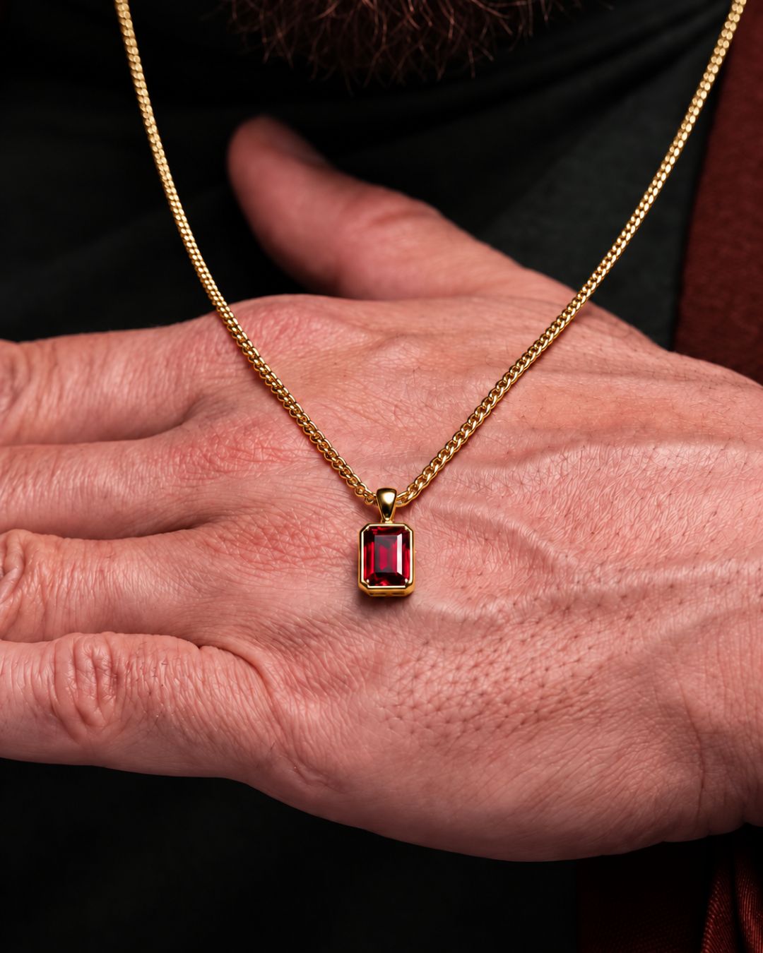 Bruce & Co Men’s 2 Carat Lab-Grown Ruby Pendant Necklace, 18K Gold-Plated
