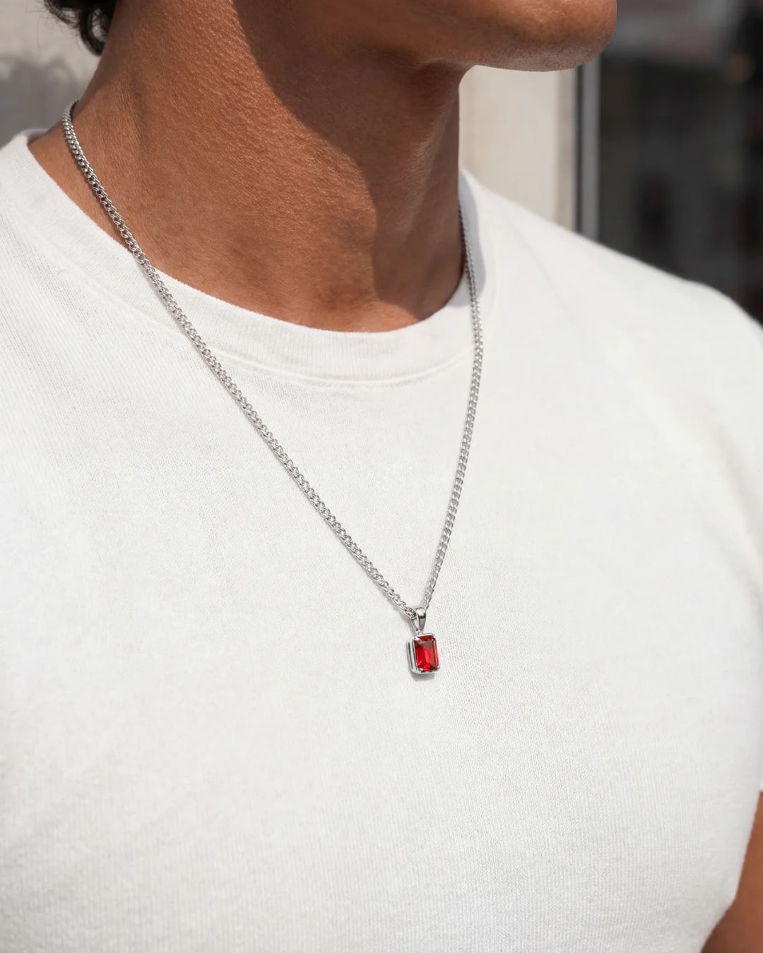 Bruce & Co Men’s 1 ct Lab-Grown Ruby Pendant Necklace, 925 Silver Pendant