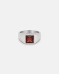 Bruce & Co Men’s Red Zirconia Square Signet Ring, Silver-Tone