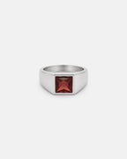 Bruce & Co Men’s Red Zirconia Square Signet Ring, Silver-Tone
