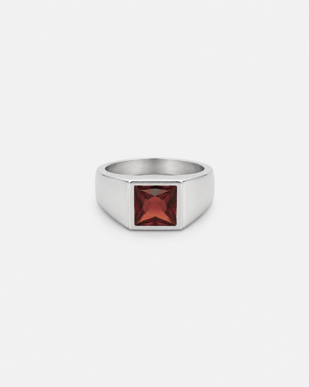 Bruce & Co Men’s Red Zirconia Square Signet Ring, Silver-Tone