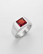 Bruce & Co Men’s Red Zirconia Square Signet Ring, Silver-Tone
