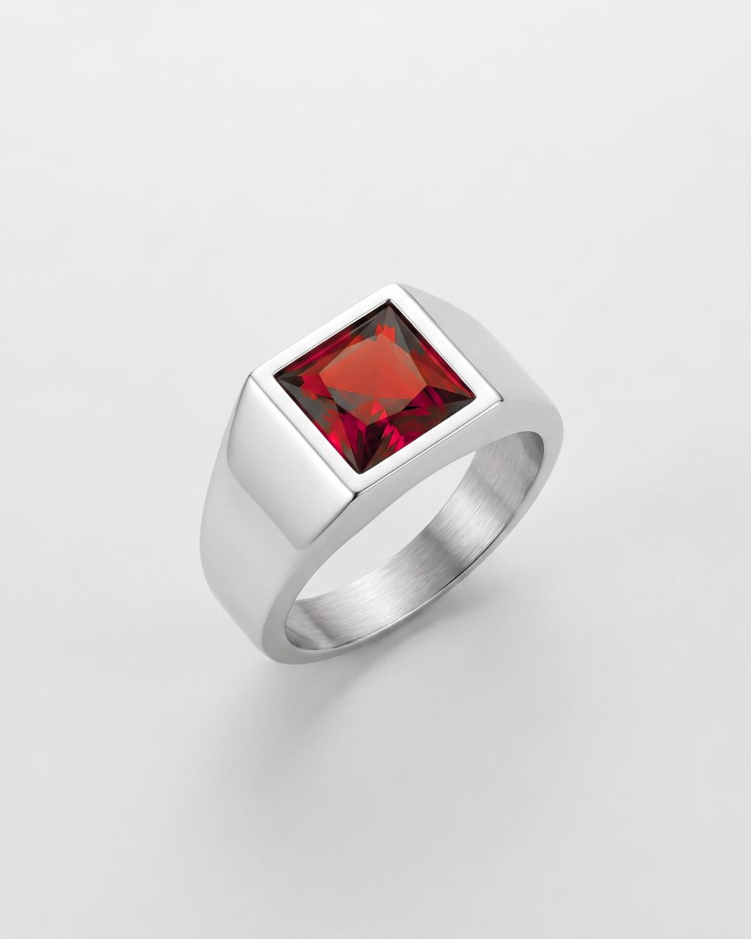 Bruce & Co Men’s Red Zirconia Square Signet Ring, Silver-Tone