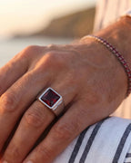 Bruce & Co Men’s Red Zirconia Square Signet Ring, Silver-Tone