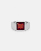 Bruce & Co Men’s Red Zirconia Square Signet Ring, Silver-Tone