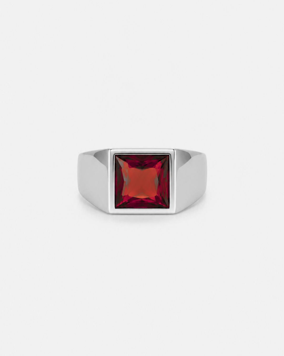 Bruce & Co Men’s Red Zirconia Square Signet Ring, Silver-Tone
