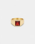 Bruce & Co Men’s Red Zirconia Square Signet Ring, Gold-Tone