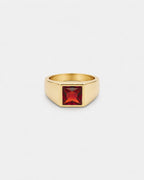 Bruce & Co Men’s Red Zirconia Square Signet Ring, Gold-Tone