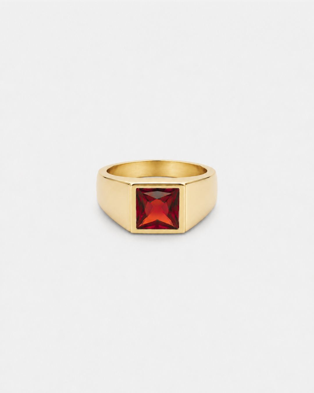 Bruce & Co Men’s Red Zirconia Square Signet Ring, Gold-Tone