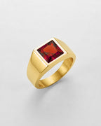 Bruce & Co Men’s Red Zirconia Square Signet Ring, Gold-Tone