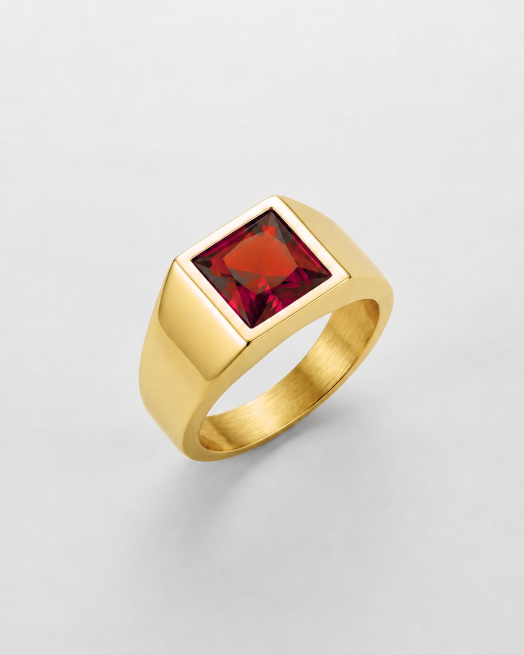 Bruce & Co Men’s Red Zirconia Square Signet Ring, Gold-Tone