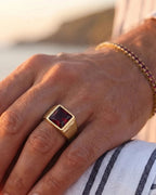 Bruce & Co Men’s Red Zirconia Square Signet Ring, Gold-Tone
