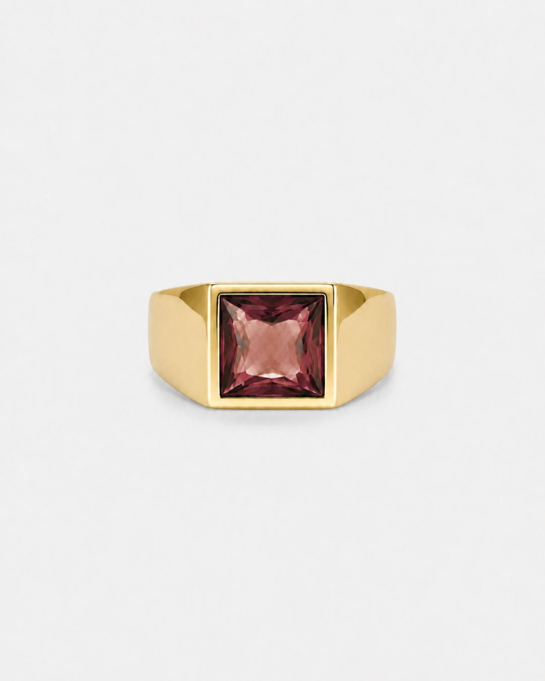 Bruce & Co Men’s Red Zirconia Square Signet Ring, Gold-Tone