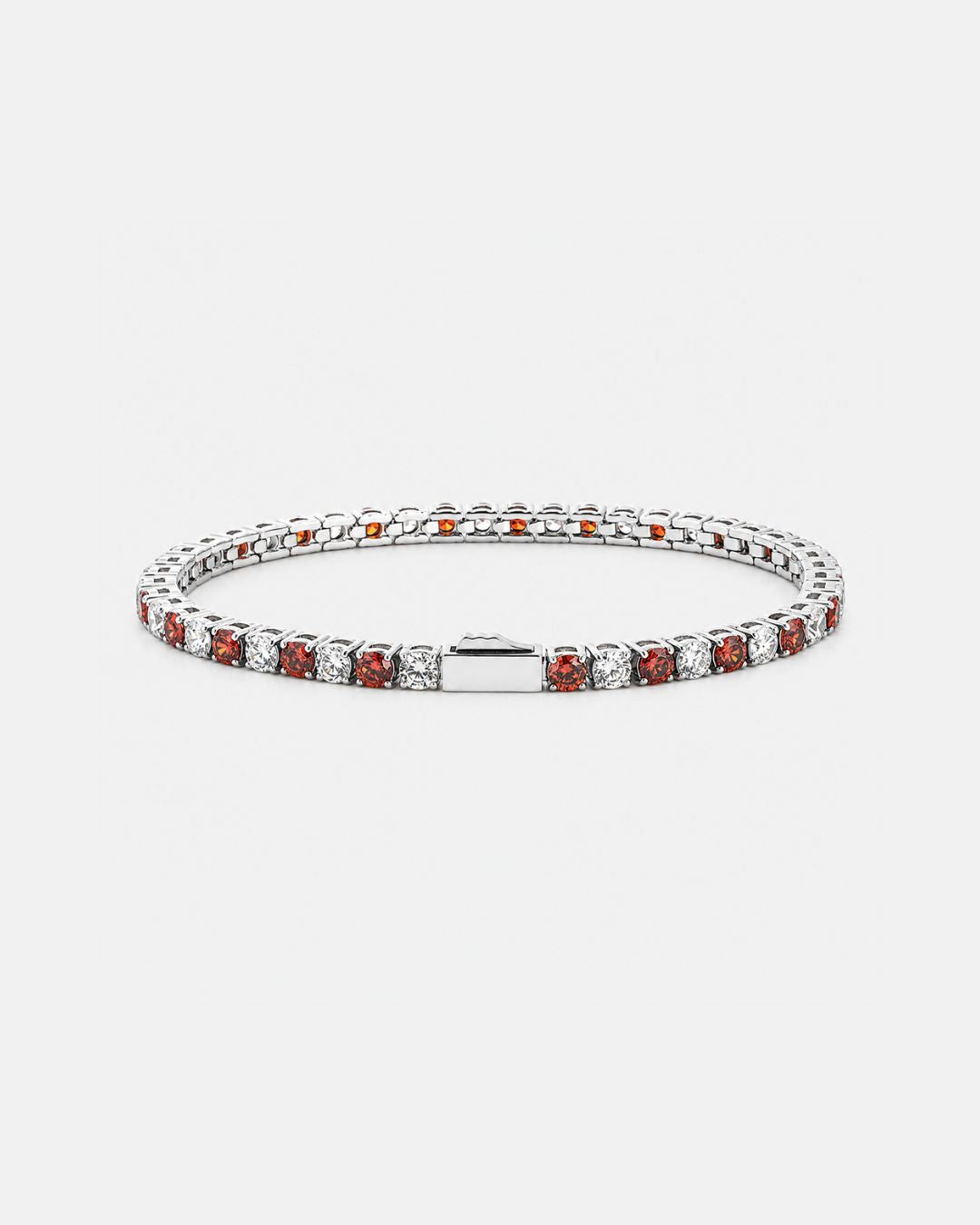 Bruce & Co Men’s Red and Clear Zirconia Tennis Bracelet, 4 mm, Stainless Steel