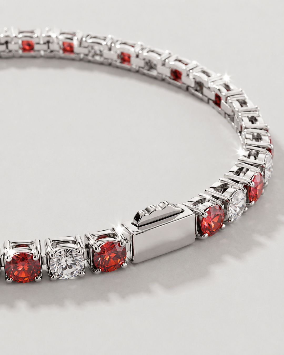 Bruce & Co Men’s Red and Clear Zirconia Tennis Bracelet, 4 mm, Stainless Steel