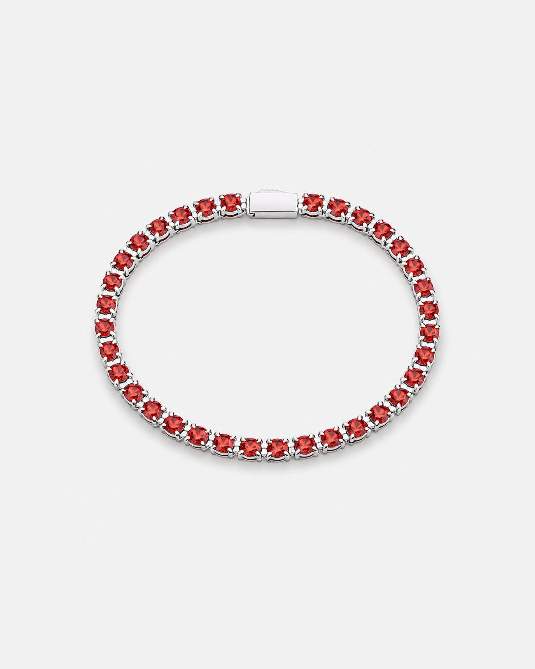 Bruce & Co Men’s Red Zirconia Tennis Bracelet, 4 mm, Silver-Tone Steel