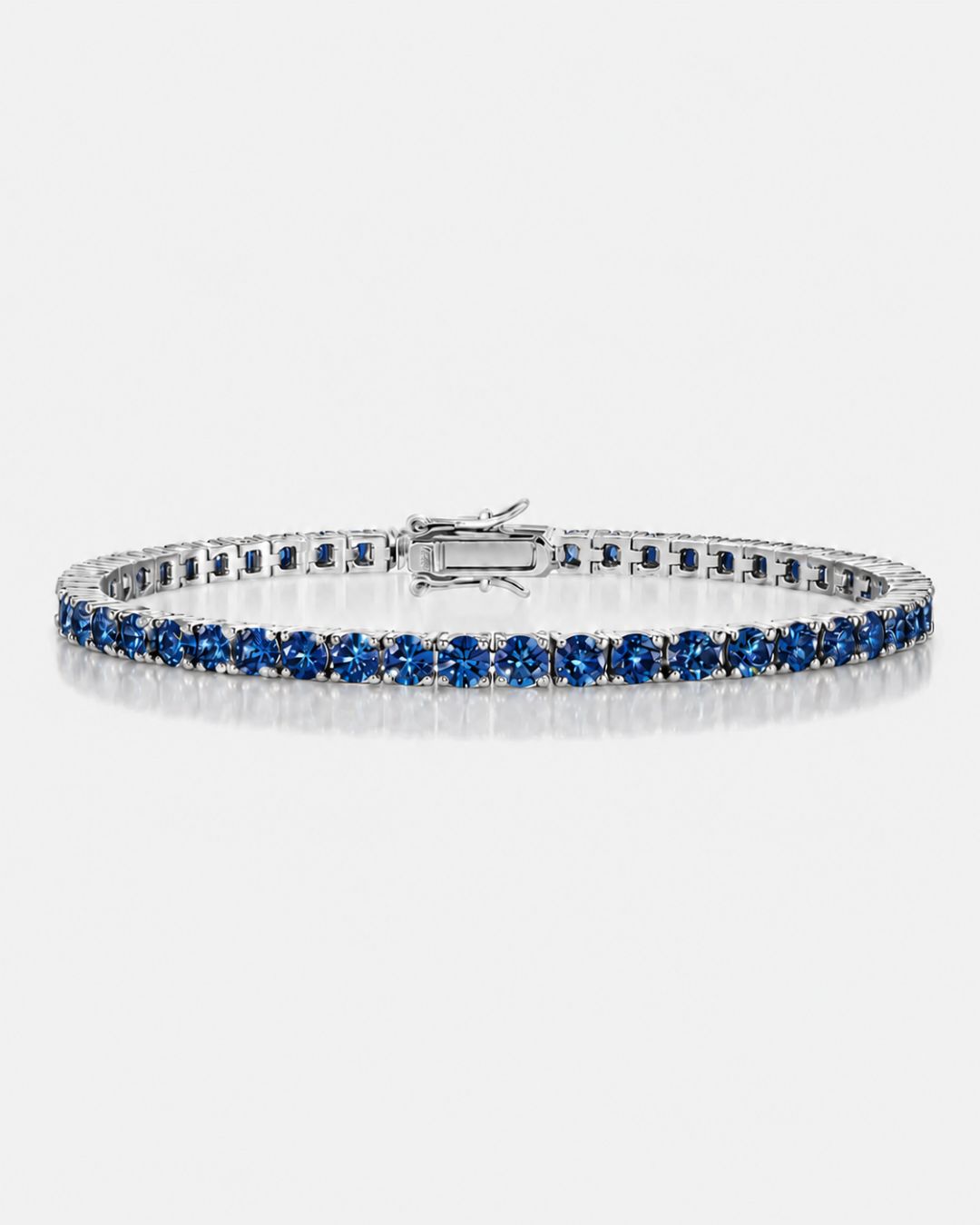Bruce & Co Men’s Royal Blue Moissanite Tennis Bracelet, 4 mm, 925 Sterling Silver