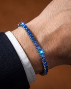 Bruce & Co Men’s Royal Blue Moissanite Tennis Bracelet, 4 mm, 925 Sterling Silver