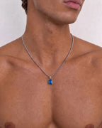 Bruce & Co Men’s 2 Carat Lab-Grown Sapphire Pendant Necklace, 925 Silver