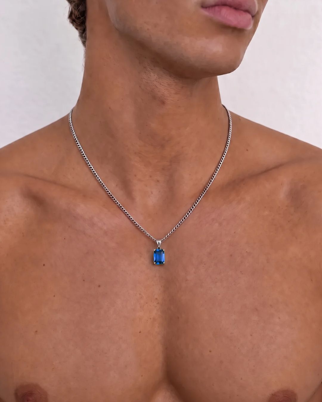 Bruce & Co Men’s 2 Carat Lab-Grown Sapphire Pendant Necklace, 925 Silver