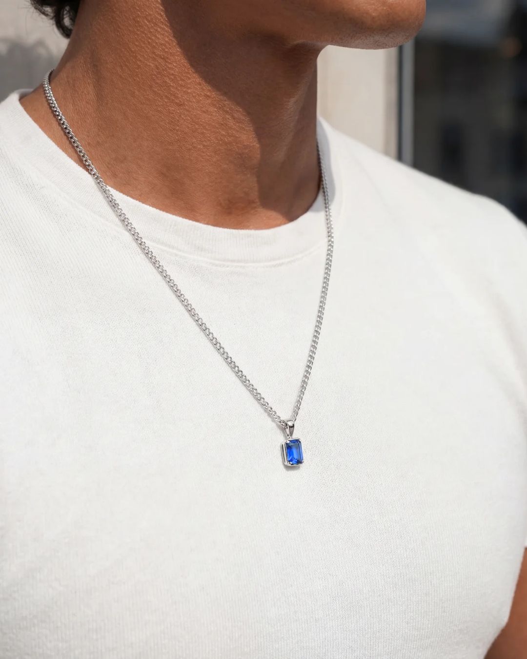 Bruce & Co Men’s 1 ct Lab-Grown Sapphire Pendant Necklace, 925 Silver Pendant