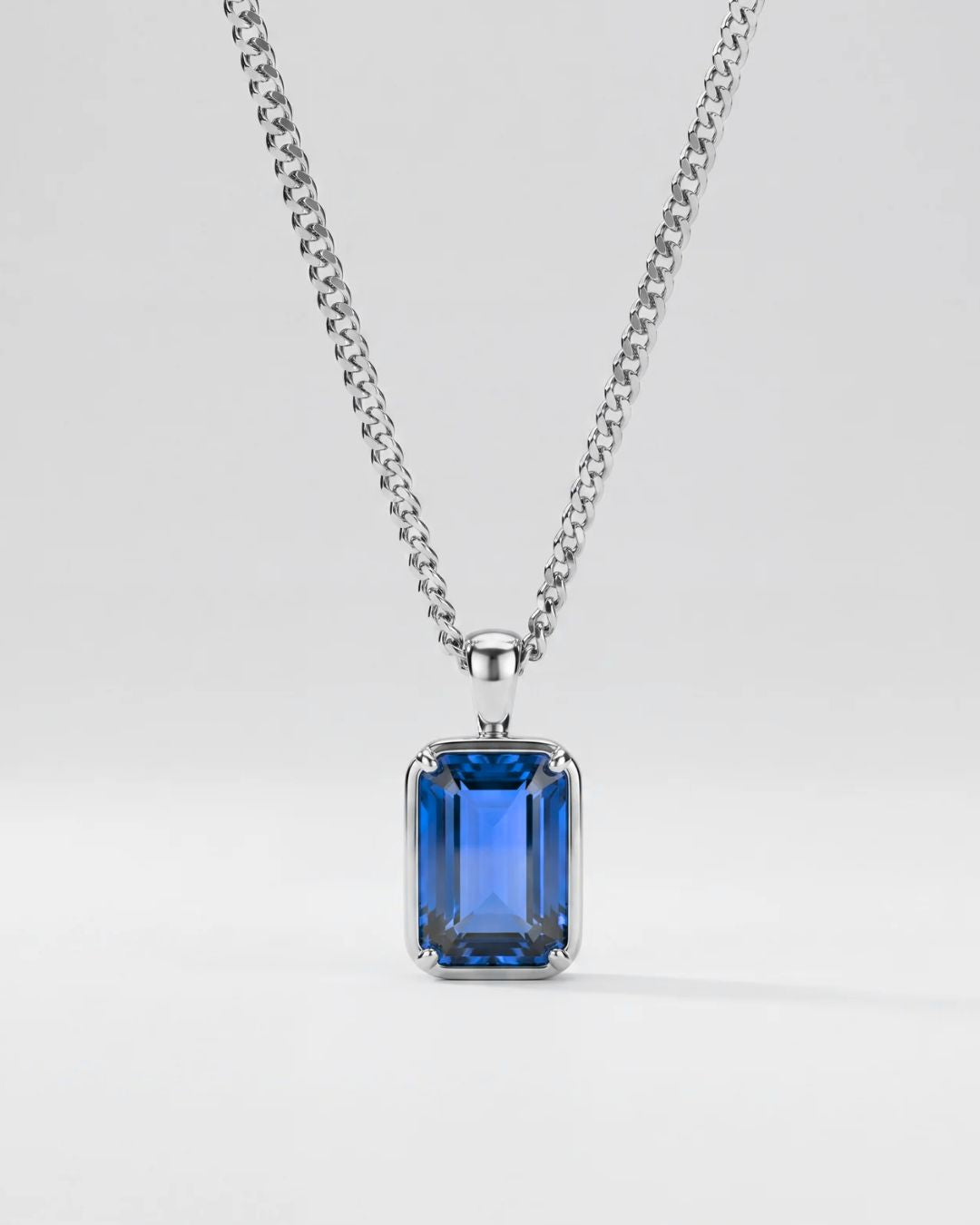 Bruce & Co Men’s 1 ct Lab-Grown Sapphire Pendant Necklace, 925 Silver Pendant