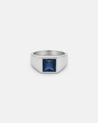 Bruce & Co Men’s Blue Zirconia Square Signet Ring, Silver-Tone