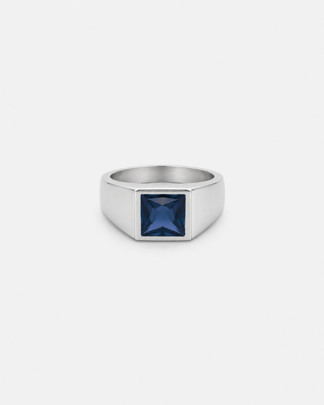 Bruce & Co Men’s Blue Zirconia Square Signet Ring, Silver-Tone