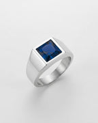 Bruce & Co Men’s Blue Zirconia Square Signet Ring, Silver-Tone