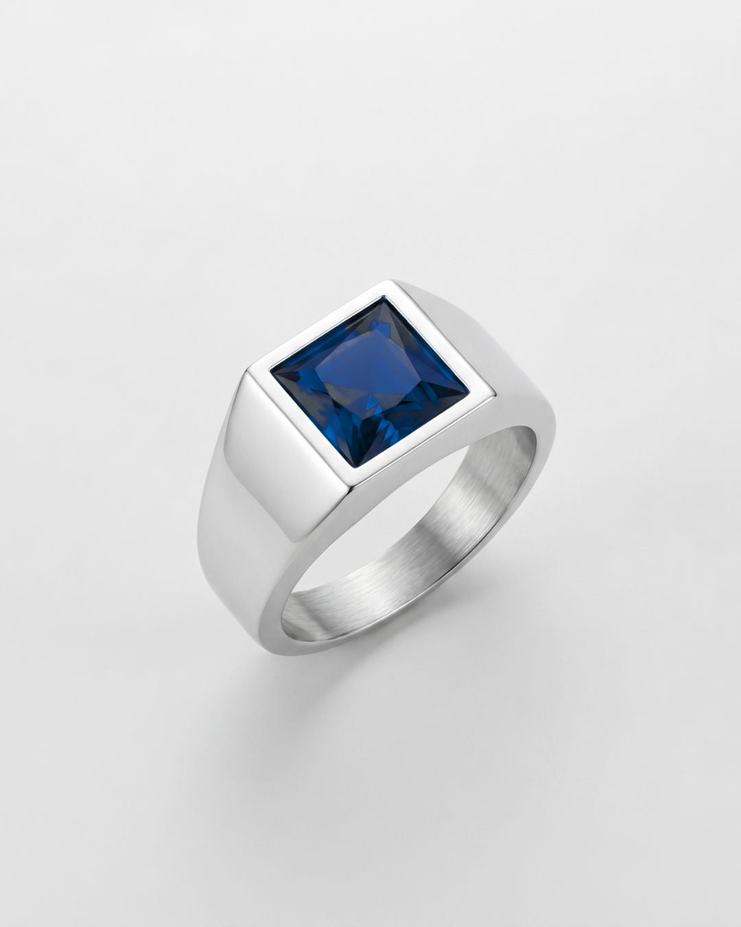 Bruce & Co Men’s Blue Zirconia Square Signet Ring, Silver-Tone
