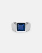 Bruce & Co Men’s Blue Zirconia Square Signet Ring, Silver-Tone