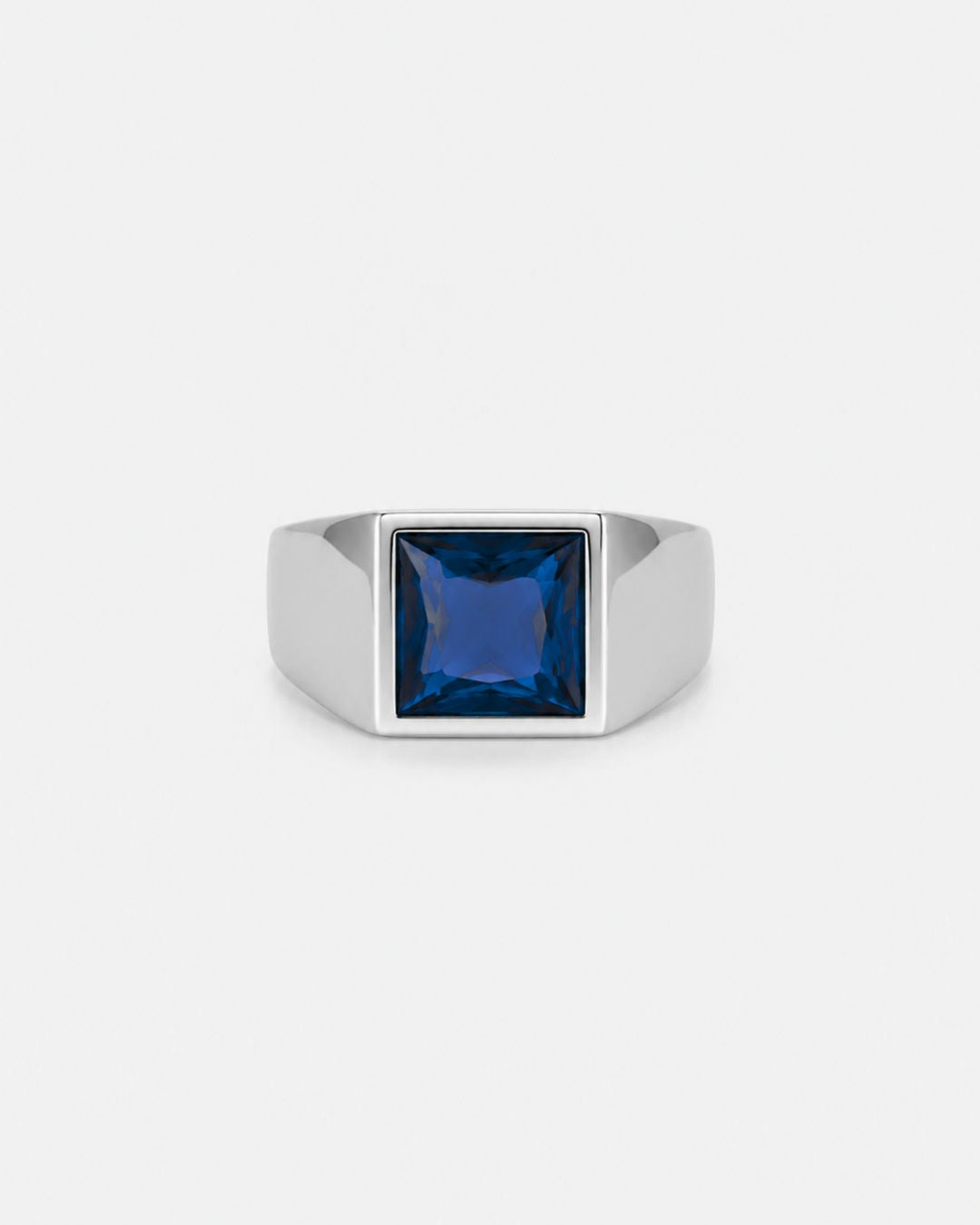 Bruce & Co Men’s Blue Zirconia Square Signet Ring, Silver-Tone