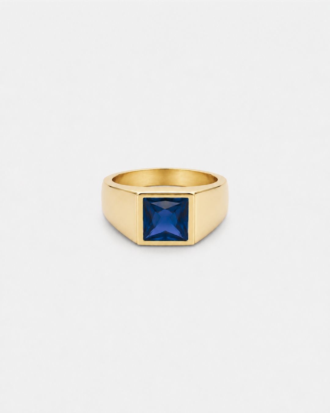 Bruce & Co Men’s Blue Zirconia Square Signet Ring, Gold-Tone