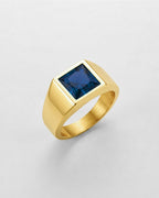 Bruce & Co Men’s Blue Zirconia Square Signet Ring, Gold-Tone