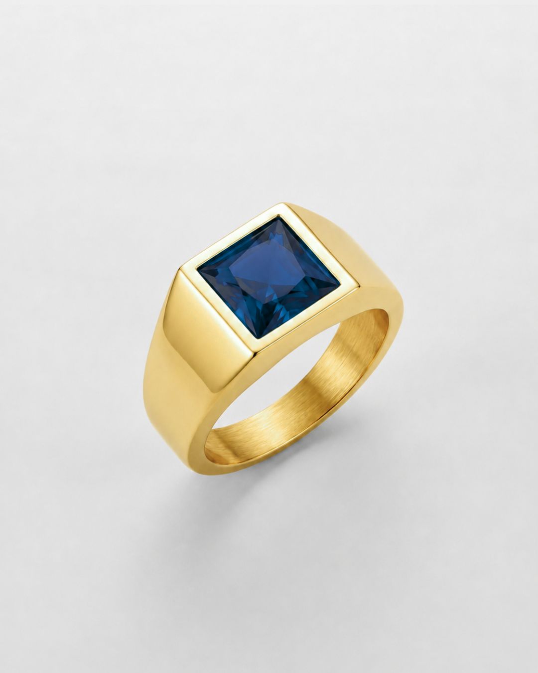 Bruce & Co Men’s Blue Zirconia Square Signet Ring, Gold-Tone