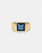 Bruce & Co Men’s Blue Zirconia Square Signet Ring, Gold-Tone