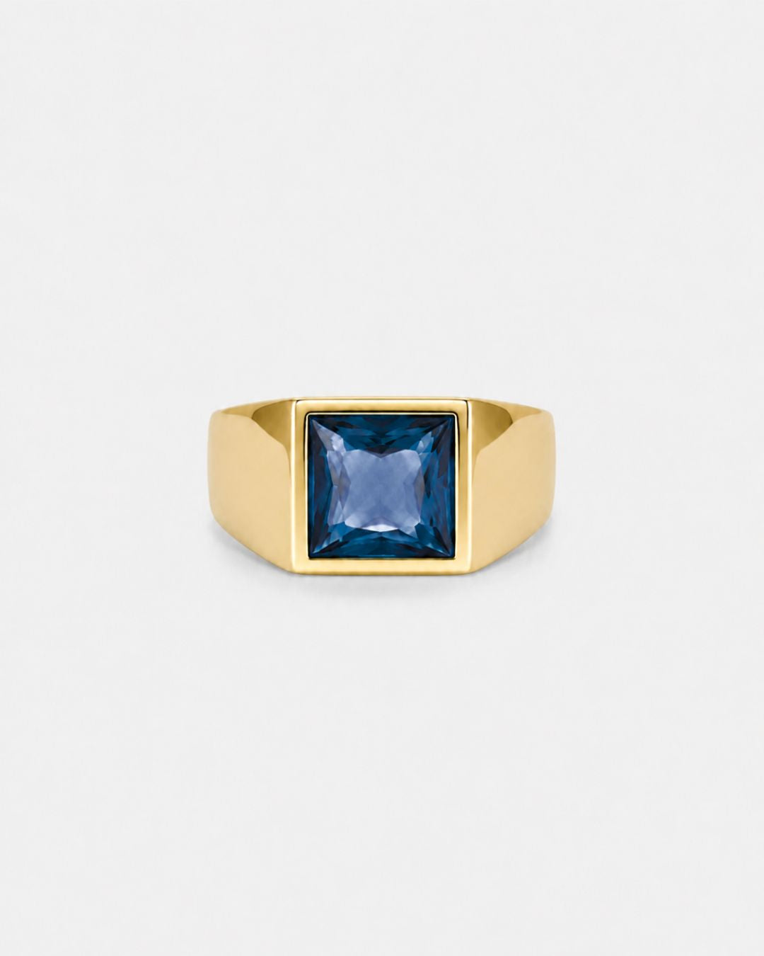 Bruce & Co Men’s Blue Zirconia Square Signet Ring, Gold-Tone