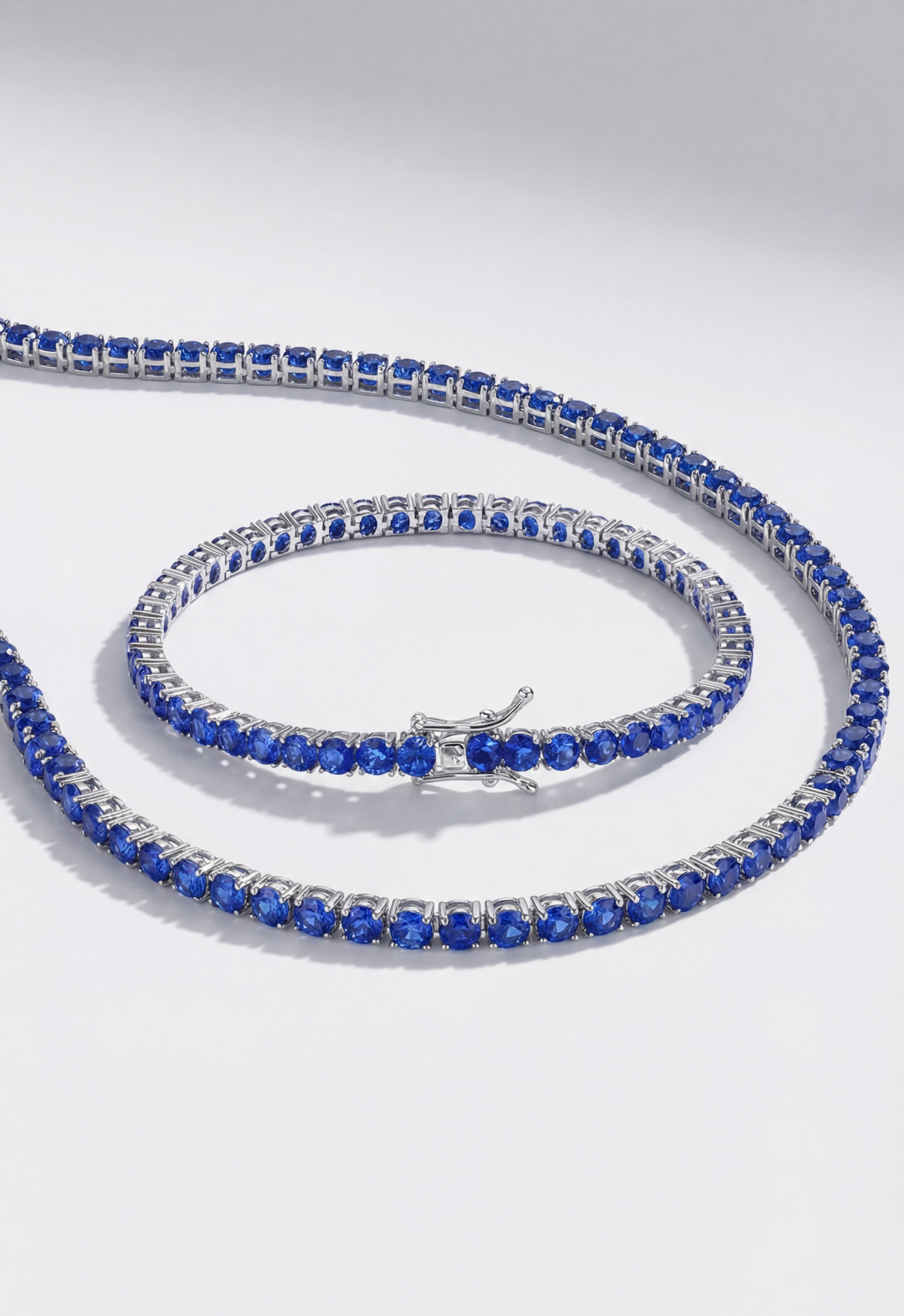 Bruce & Co Blue Zircon Tennis Necklace, 4 mm, Silver-Plated, 56 cm