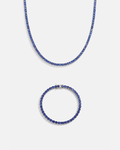 Bruce & Co Blue Zircon Tennis Necklace and Bracelet Set, 4 mm, White-Gold-Plated