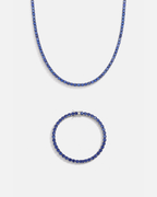 Bruce & Co Blue Zircon Tennis Necklace and Bracelet Set, 4 mm, White-Gold-Plated