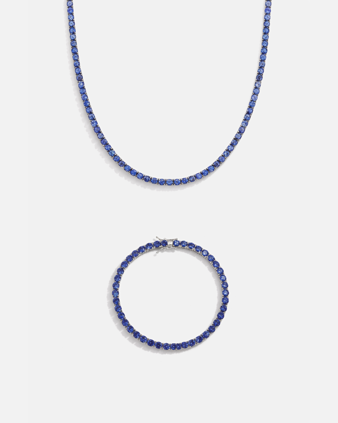 Bruce & Co Blue Zircon Tennis Necklace and Bracelet Set, 4 mm, White-Gold-Plated