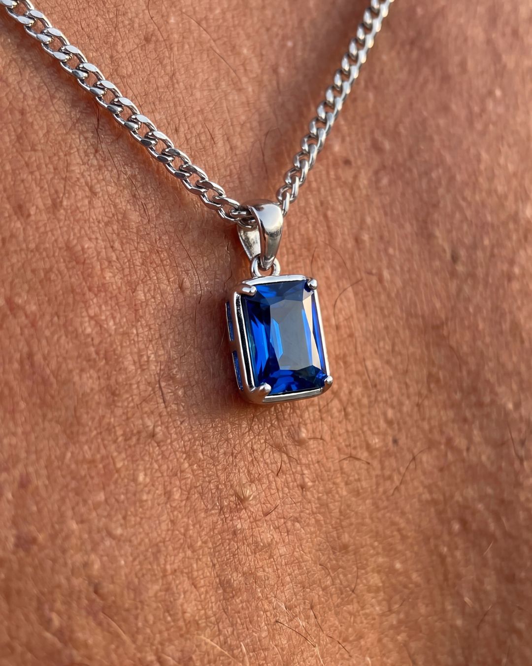 Bruce & Co Men’s 1 ct Lab-Grown Sapphire Pendant Necklace, 925 Silver Pendant