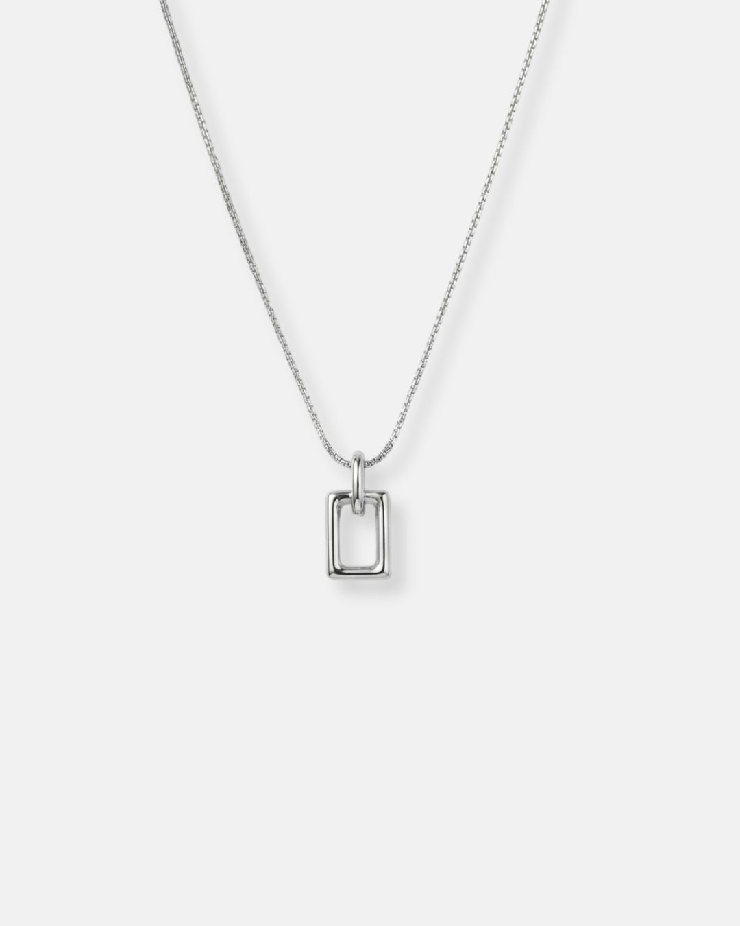 Bruce & Co Silhouette – Open Rectangle Pendant Necklace, Silver-Tone Steel