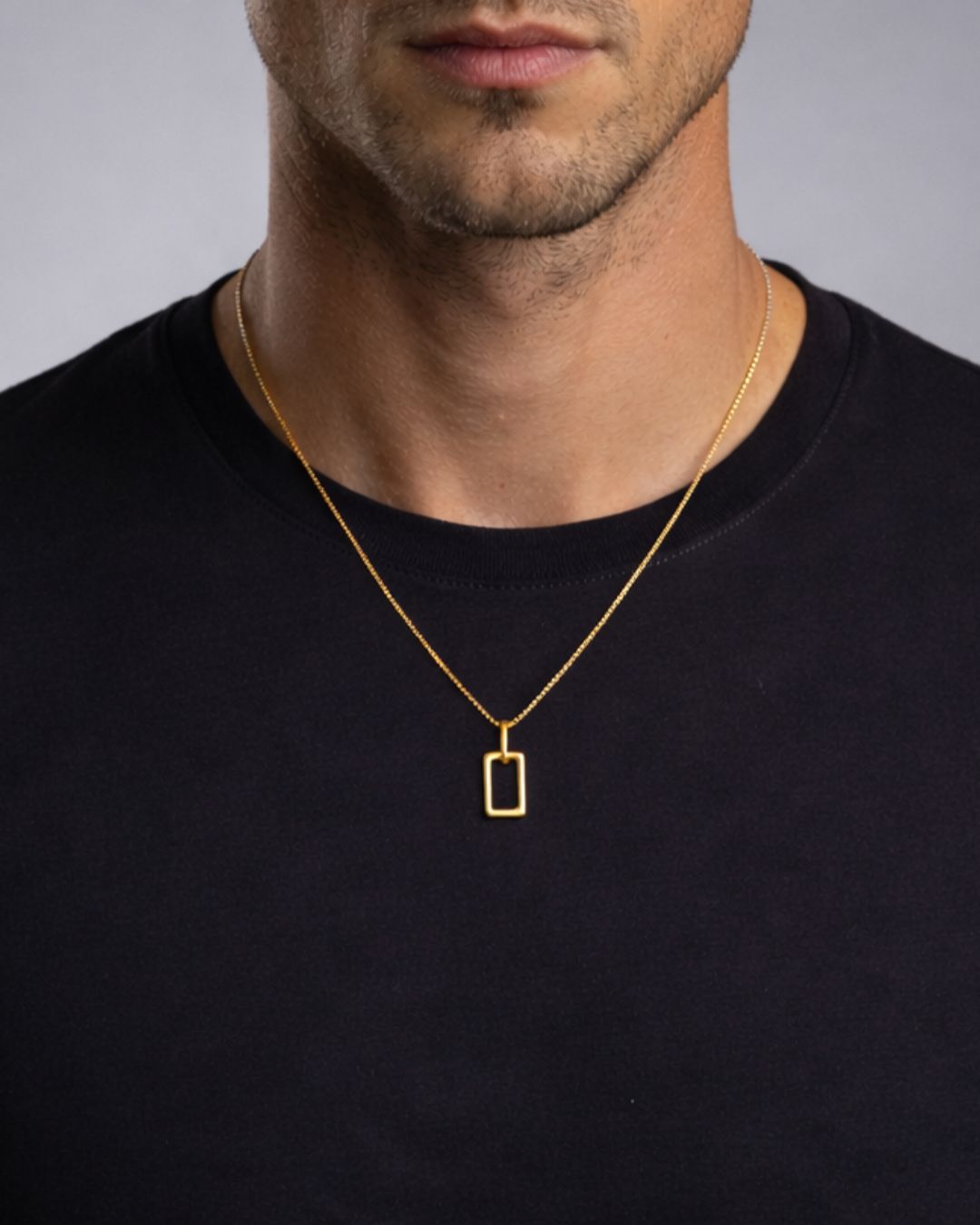 Bruce & Co Silhouette – Open Rectangle Pendant Necklace, 18K Gold-Plated