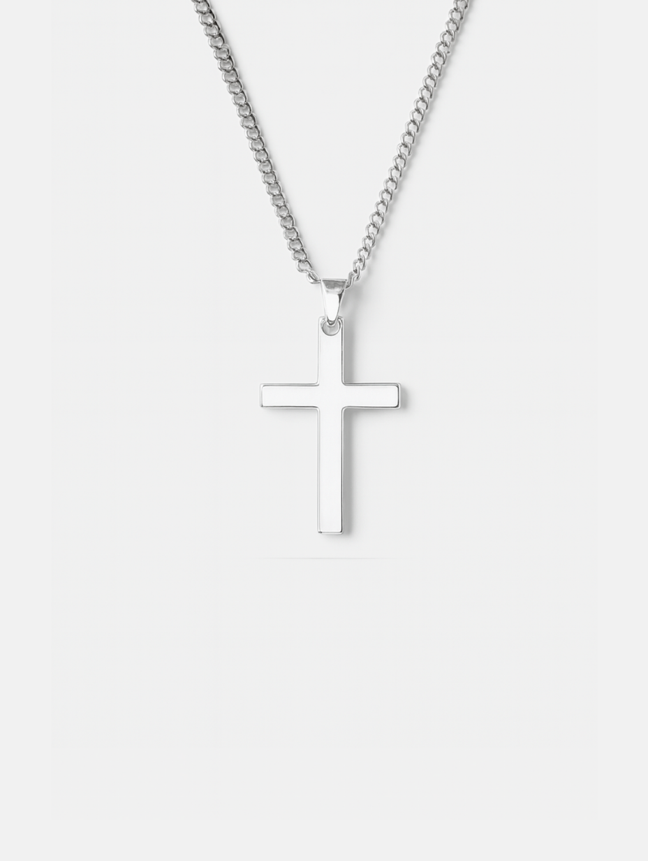 Bruce & Co Men’s Cross Pendant Necklace, 60 cm, Platinum-Plated